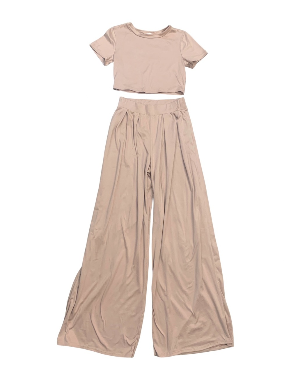 Blush Wide Leg High Waist Pants Crop Top Pink Matching Set Romantic Feminine